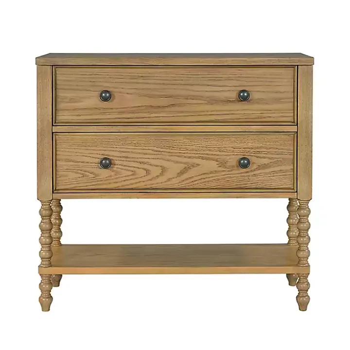 Tan Wood Turned Legs 2-Drawer Chest