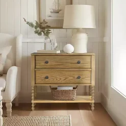 Tan Wood Turned Legs 2-Drawer Chest