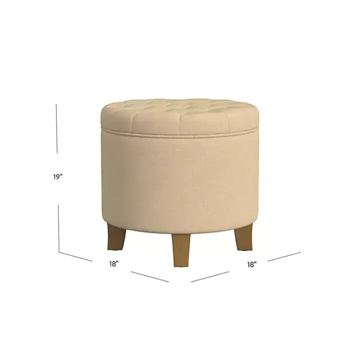Tan Woven Upholstered Tufted Storage Ottoman