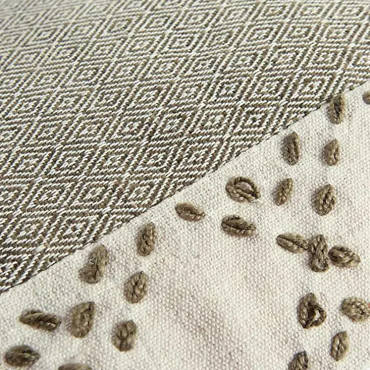 Taupe Kantha Stitch Recycled Throw Pillow