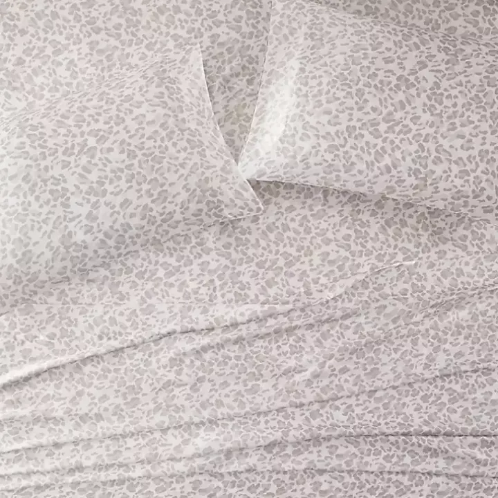 Taupe Leopard Print Satin 4-pc. King Sheet Set