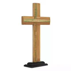 Teak Wood Cross Tabletop Sculpture