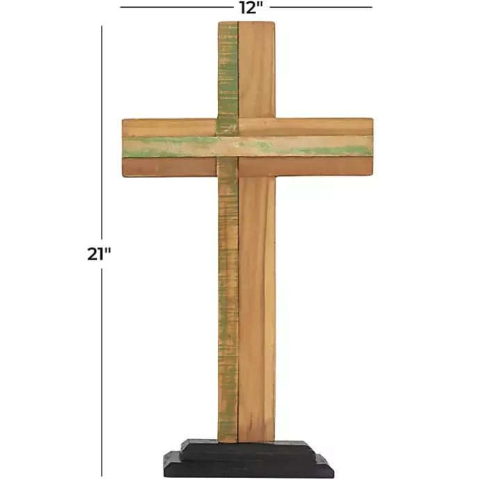 Teak Wood Cross Tabletop Sculpture