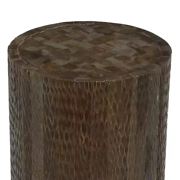 Teak Wood Drum Accent Table