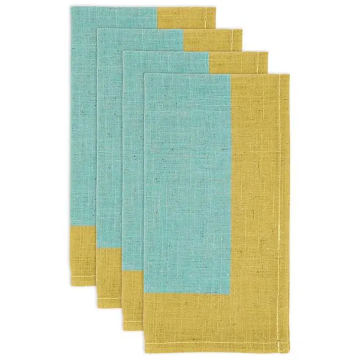 Teal and Mustard Colorblock Napkins, Set of 4