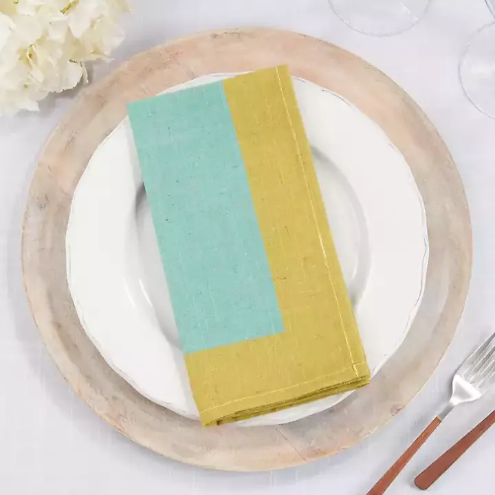 Teal and Mustard Colorblock Napkins, Set of 4