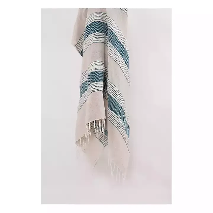 Teal and Natural Colorblock Chevron Throw