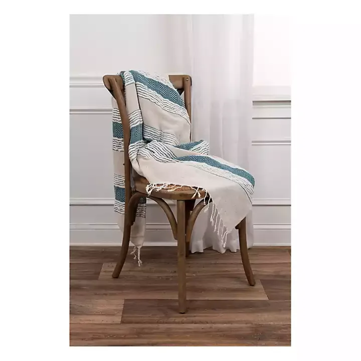 Teal and Natural Colorblock Chevron Throw