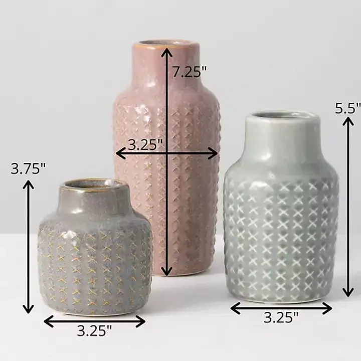 Textured Ceramic Vases, Set of 3