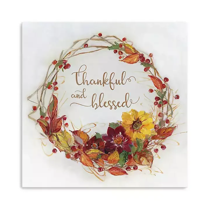 Thankful & Blessed Harvest Wreath Print, 20x20