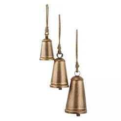 Triangular Aged Gold Hanging Bells, Set of 3