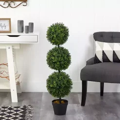 Triple-Ball Boxwood Topiary in Black Planter
