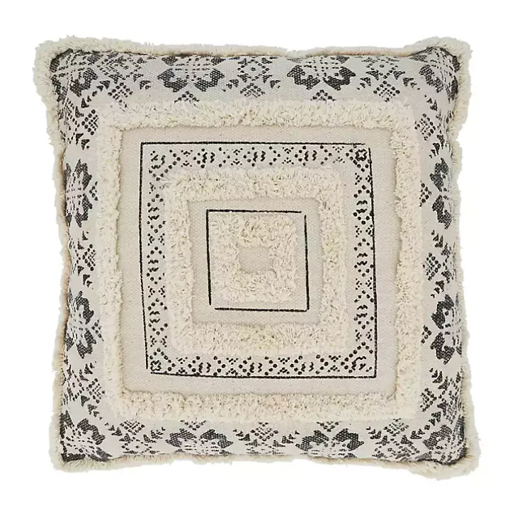 Tufted Geo Boarder Cotton Throw Pillow