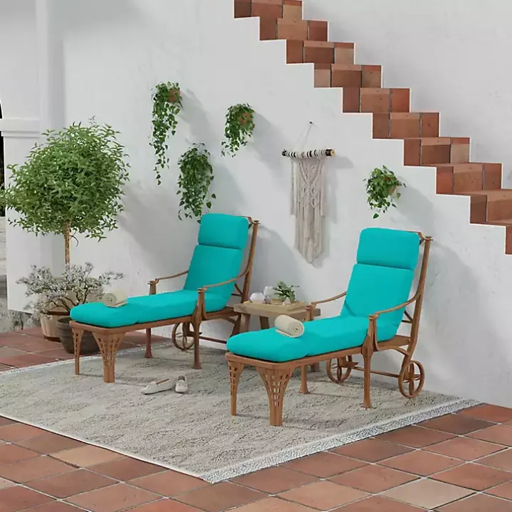 Turquoise Canvas French Edge Chaise Cushion