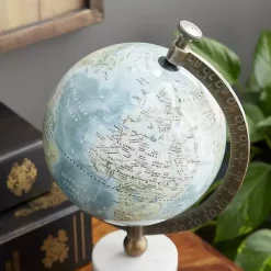 Turquoise Ceramic and Wood Coastal Globe