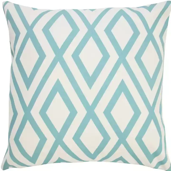 Turquoise Geometric Diamond Outdoor Pillow