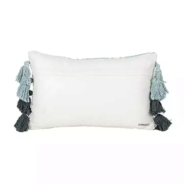 Turquoise Plaid Tassel Lumbar Pillow