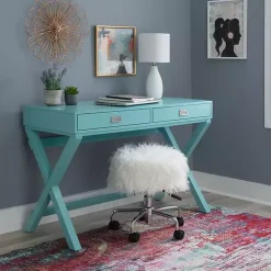Turquoise Wood 2-Drawer Peggy Desk