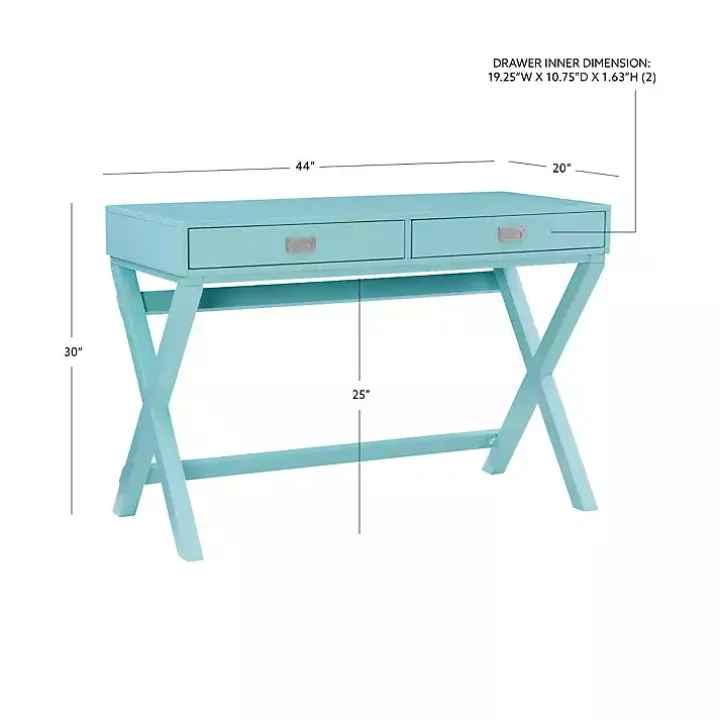 Turquoise Wood 2-Drawer Peggy Desk