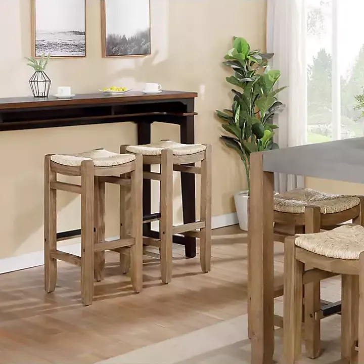 Twisted Seagrass and Wood Bar Stool