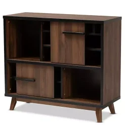 Two Tone Walnut Wood Wine Storage Cabinet