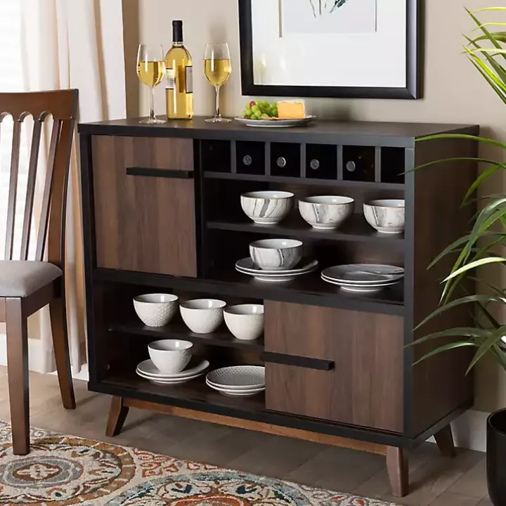 Two Tone Walnut Wood Wine Storage Cabinet