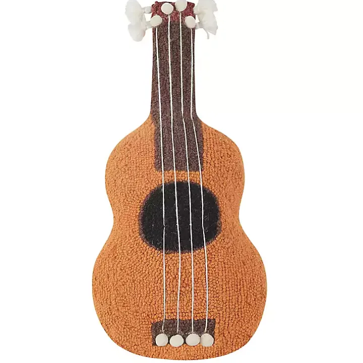 Ukulele Shaped Hooked Wool Pillow