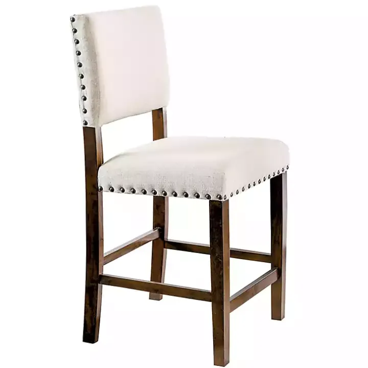 Upholstered Cherry Finish Counter Stools, Set of 2