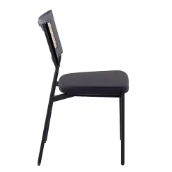 Vegan Leather and Rattan Dining Chairs, Set of 2