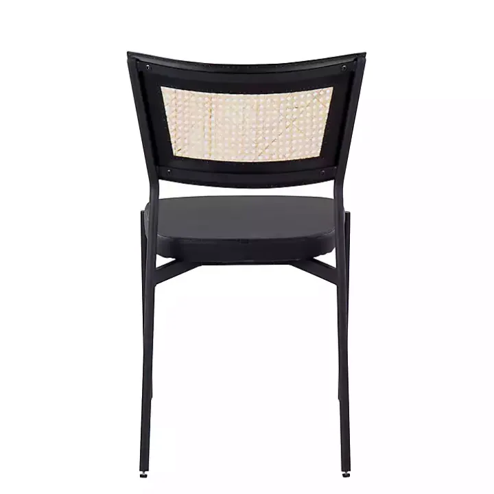 Vegan Leather and Rattan Dining Chairs, Set of 2
