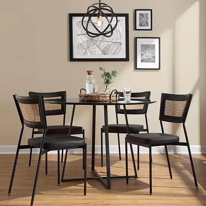 Vegan Leather and Rattan Dining Chairs, Set of 2