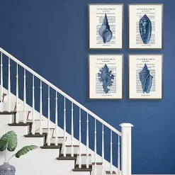 Vintage Blue Shells Framed Art Prints, Set of 4