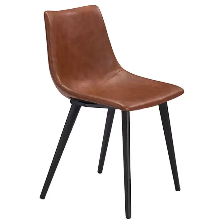 Vintage Brown Faux Leather Dining Chairs, Set of 2