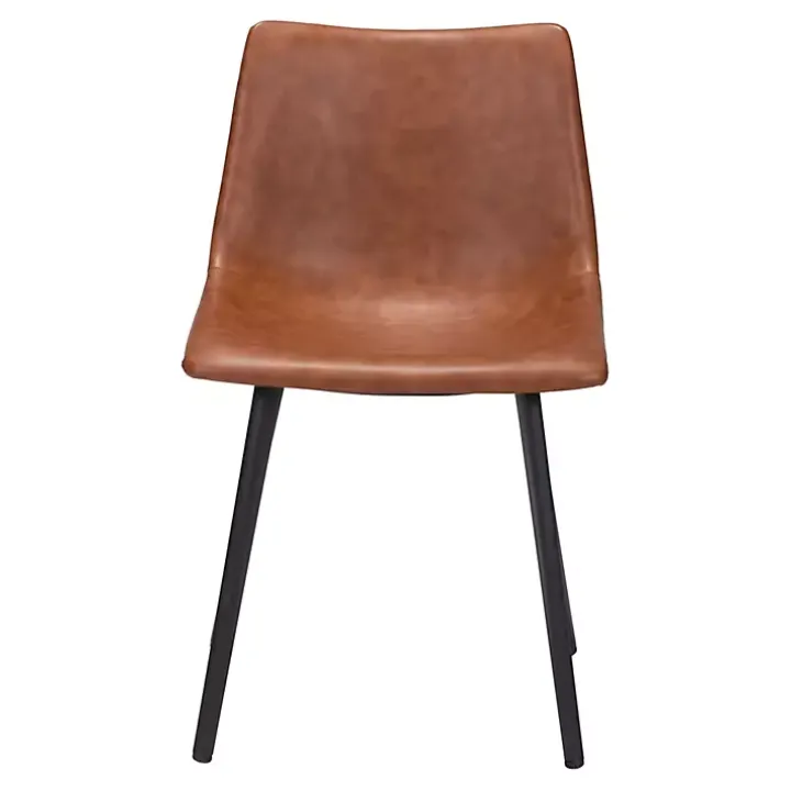Vintage Brown Faux Leather Dining Chairs, Set of 2