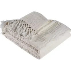 Vintage Ivory Cotton Fringe Throw
