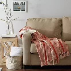 Vintage Red Braided Fringe Throw