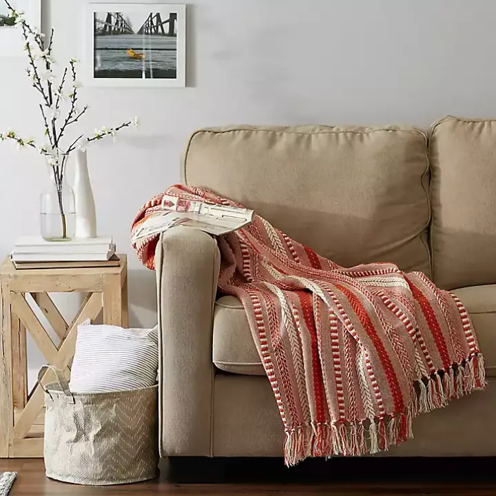 Vintage Red Braided Fringe Throw