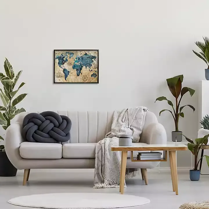 Vintage World Map Framed Giclee Canvas Art Print