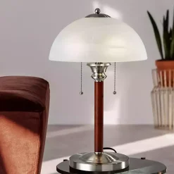 Walnut Alabaster Frosted Glass Table Lamp