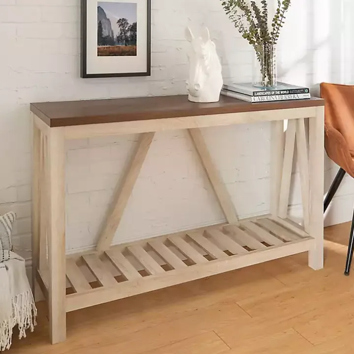 Walnut and Whitewash A-Frame Console Table