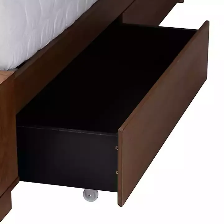 Walnut Brown Rattan Queen Storage Bed