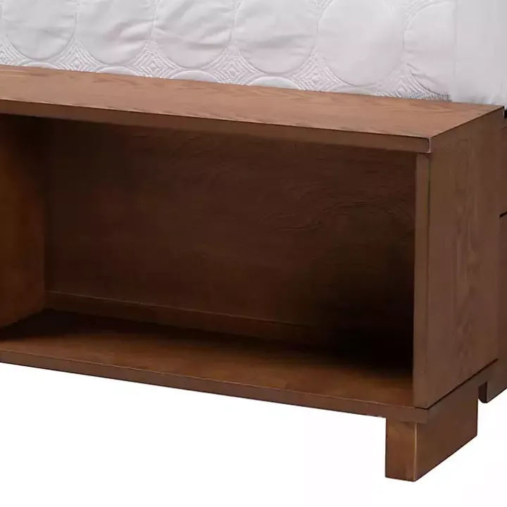 Walnut Brown Rattan Queen Storage Bed