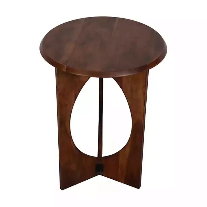 Walnut Cut-Out Round Accent Table