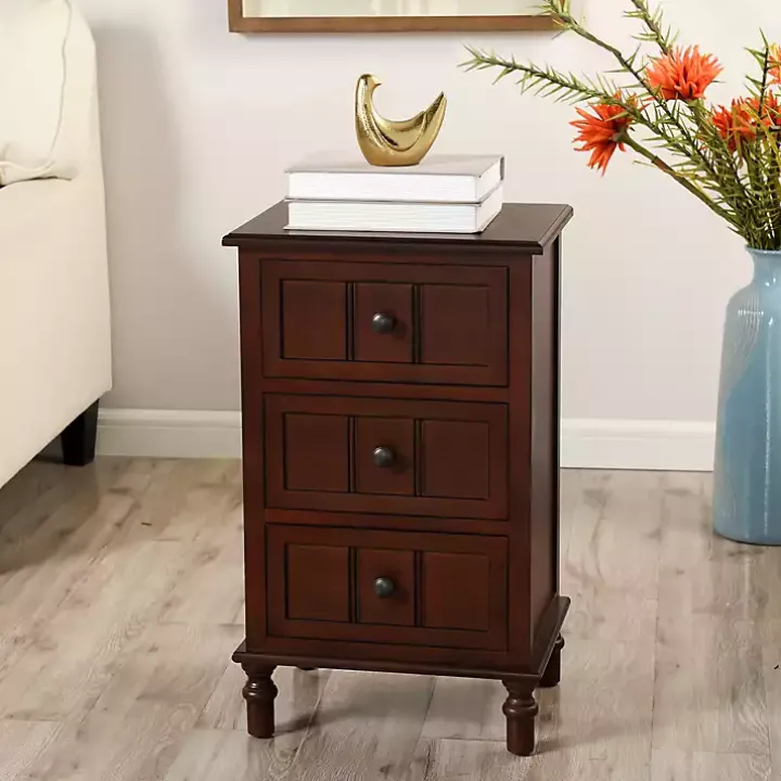 Walnut 3-Drawer Winne Accent Table