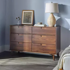 Walnut Grooved Handle 6-Drawer Dresser