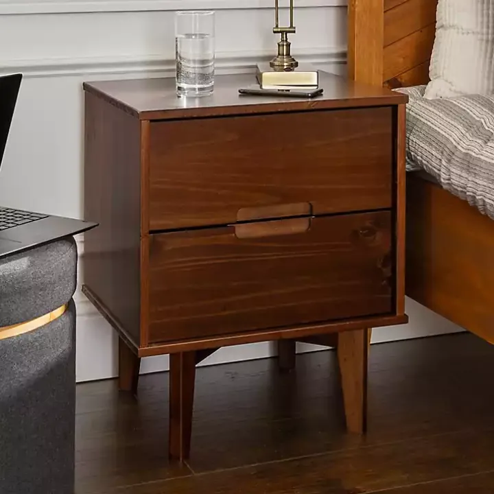 Walnut Mid-Century Modern 2-Drawer Nightstand