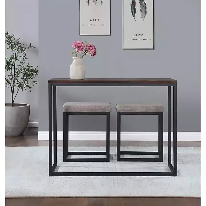 Walnut Nesting Counter Table and Stools, Set of 3