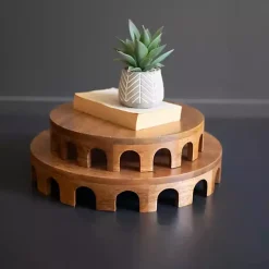 Walnut Round Cut Out Risers, Set of 2