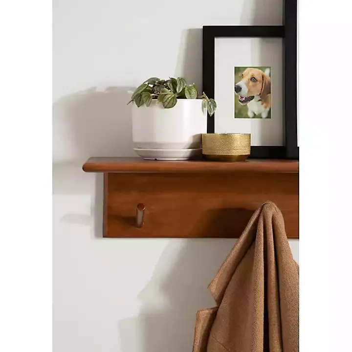 Walnut Wood Alia Shelf with Hooks