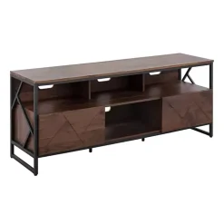 Walnut Wood and Black Steel Media Stand